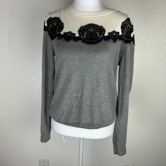 Vince Camuto Womens Lightweight Gray Lace Embellished Long Sleeve Sz L Sweater - Picture 1 of 8